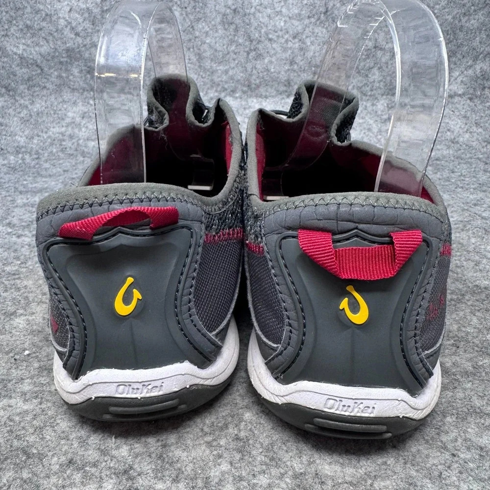 OLUKAI Eleu Trainer Shoes Womens Size 9.5 Gray Red Drawstring Water Sneakers